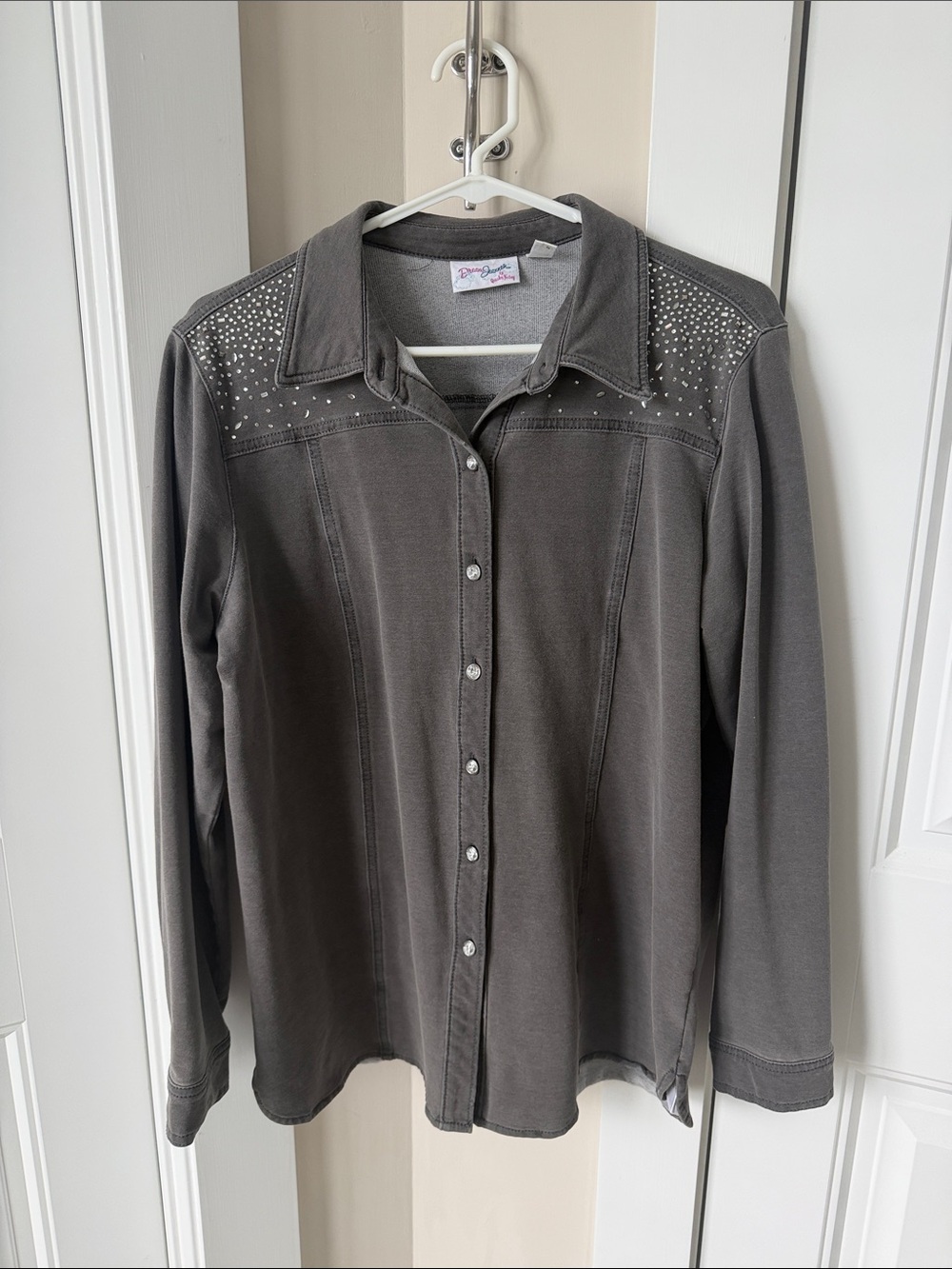 Quacker Factory Gray Studded Button-Up Jacket